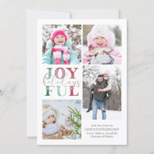 Christmas JOYFUL HOLIDAYS 4Photos Watercolor Holiday Card