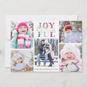 Christmas JOYFUL HOLIDAYS 5 Photos Watercolor Holiday Card