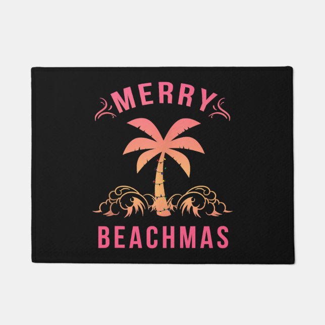 Christmas July Coastal Beach Merry Beachmas Palm Doormat (Front)