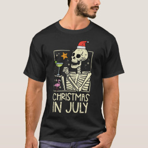 Christmas July Skeleton Flamingo Funny Summer Xmas T-Shirt