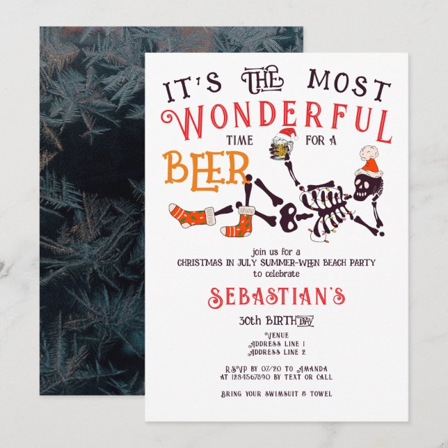 Christmas July Skeleton Summer Ween Beer Birthday Invitation (Front/Back)