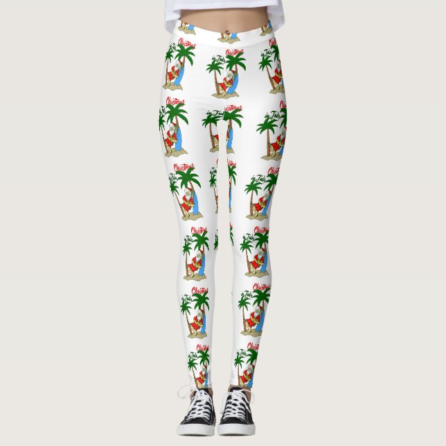 christmas july tropical santa claus leggings (Front)