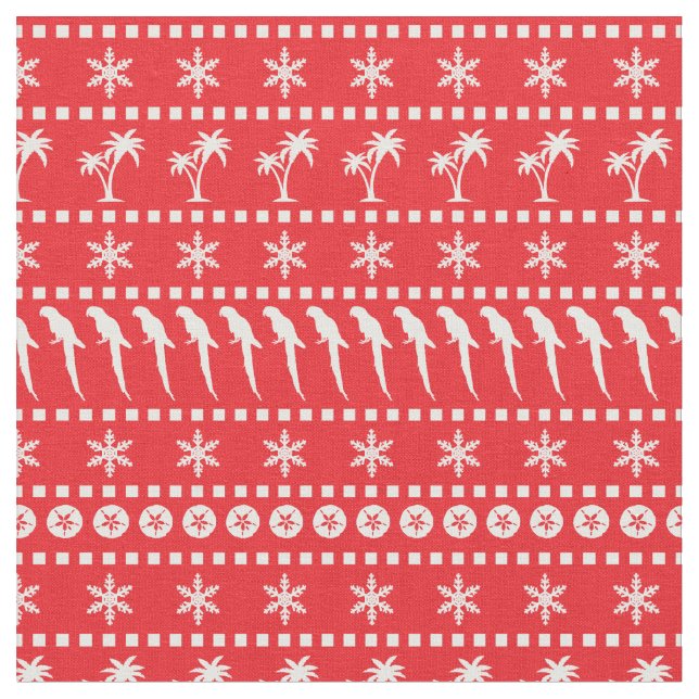 Christmas Jumper Pattern of Parrots and Palm Trees Fabric (Close Up)