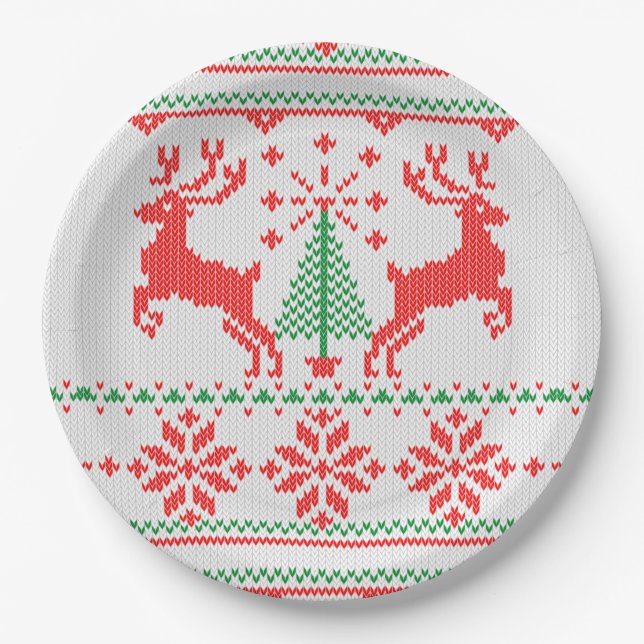 Christmas Jumper Style Knitting Pattern Paper Plate (Front)
