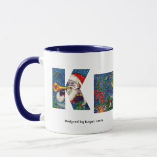 CHRISTMAS K LETTER / SANTA CLAUS BUGLER MONOGRAM MUG