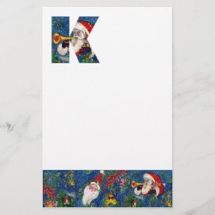 CHRISTMAS K LETTER / SANTA CLAUS BUGLER MONOGRAM STATIONERY