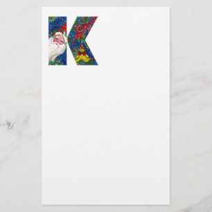 CHRISTMAS K LETTER / SANTA CLAUS WITH RED RIBBON STATIONERY