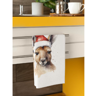 Christmas Kangaroo, customizable Kitchen Towel