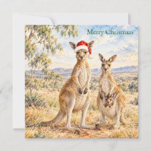 Christmas Kangaroo Wearing Santa Hat Gumtree Holiday Card