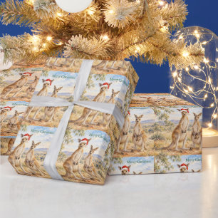 Christmas Kangaroo Wearing Santa Hat Gumtree Wrapping Paper