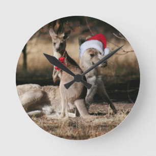 Christmas Kangaroos Australian Style Round Clock