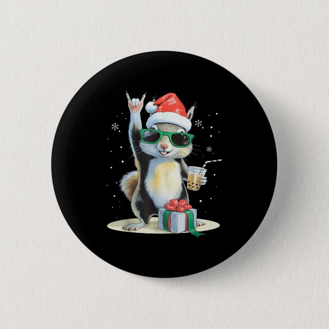 Christmas Kawaii Squirrel Bubble Tea Boba Squirrel 2 Inch Round Button (Front)