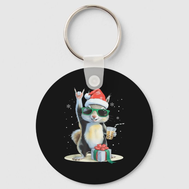 Christmas Kawaii Squirrel Bubble Tea Boba Squirrel Keychain (Front)