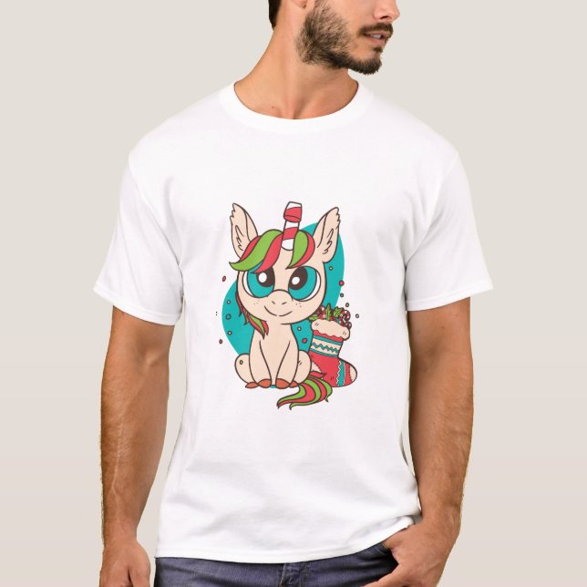 Christmas Kawaii Unicorn T-Shirt (Front)
