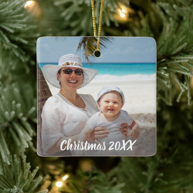 Christmas Keepsake Full Photo Ceramic Ornament (Tree)