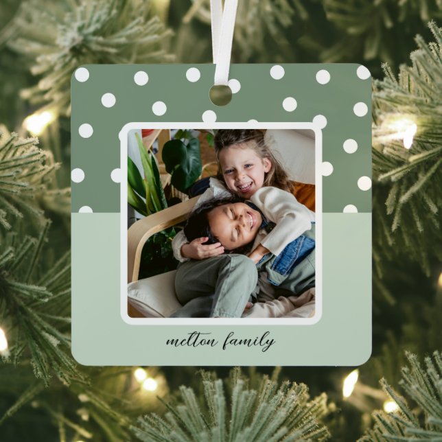 Christmas Keepsake Photo and Polka Dots Metal Ornament (Insitu)