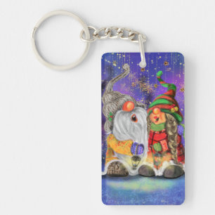 Christmas Keychain Gift Couple Gnomes Singing