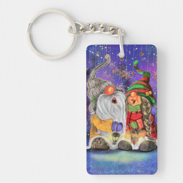 Christmas Keychain Gift Couple Gnomes Singing (Front)