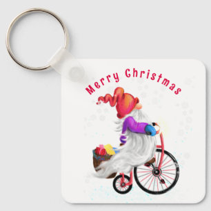 Christmas Keychain Gnome with Bike and Gifts