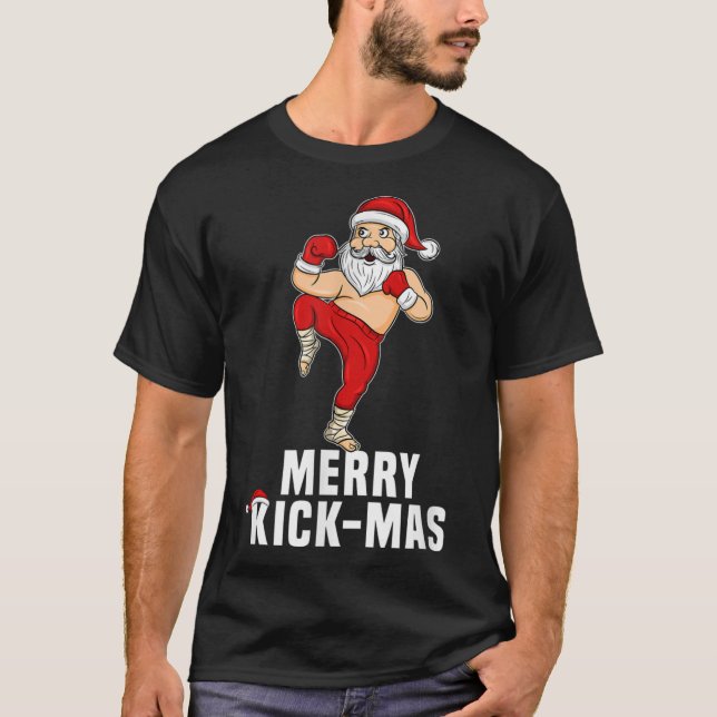 Christmas Kickboxing Santa Merry Kickmas For Kickb T-Shirt (Front)