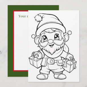 Christmas kids colouring elf holiday card