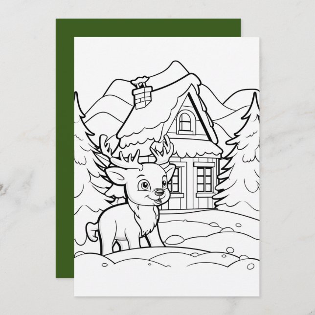 Christmas kids colouring reindeer holiday card (Front/Back)