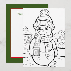 Christmas kids colouring snowman add text  holiday card