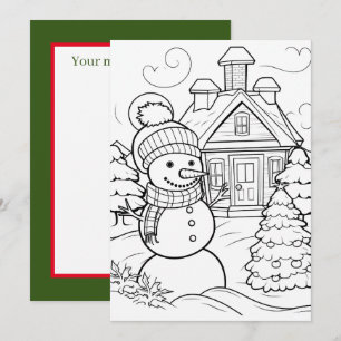 Christmas kids colouring snowman  holiday card