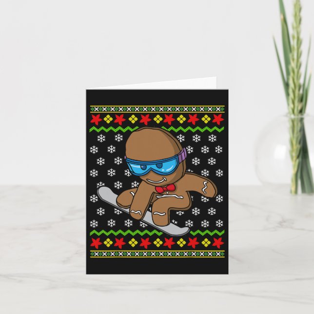 Christmas Kids Gingerbread Man Snowboarding Snowbo Card (Front)