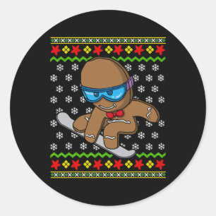 Christmas Kids Gingerbread Man Snowboarding Snowbo Classic Round Sticker