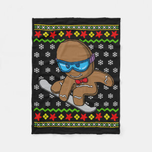 Christmas Kids Gingerbread Man Snowboarding Snowbo Fleece Blanket