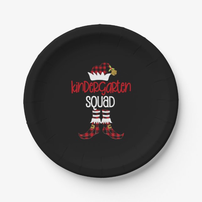 Christmas Kindergarten Squad Elf Teacher Student B Paper Plate (Front)