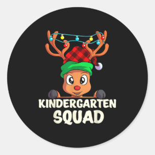 Christmas Kindergarten Squad Red Buffalo Plaid Rei Classic Round Sticker
