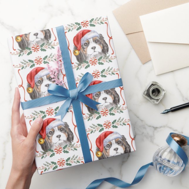 Christmas King Charles Spaniel Dog Pattern Wrapping Paper (Gifting)