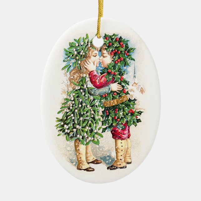 Christmas Kiss Ceramic Ornament (Front)