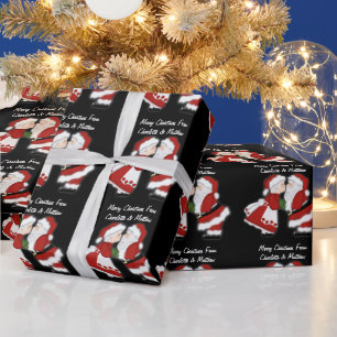 Christmas Kiss Santa Claus Couple Customizable Wrapping Paper