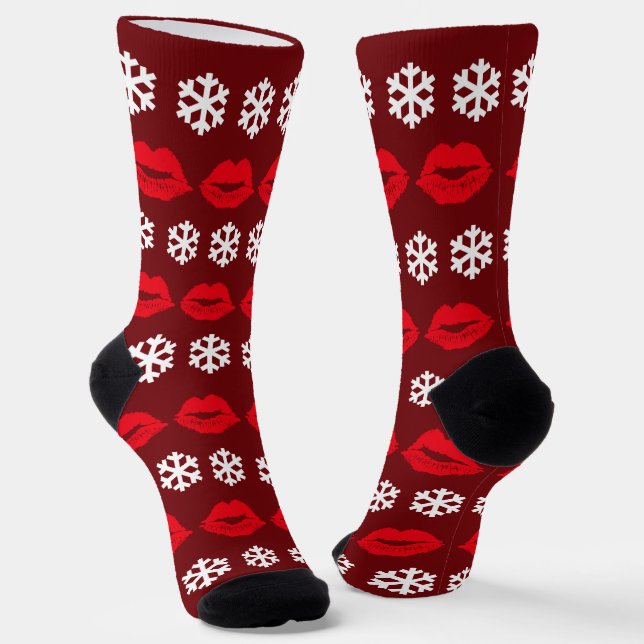 Christmas Kisses and Snowflakes Cute Festive Socks (Angled)