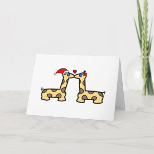 Christmas Kissing Giraffes Holiday Card