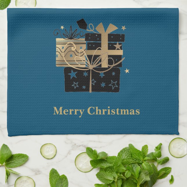 Christmas Kitchen Towel Merry Christmas Presents (Folded)