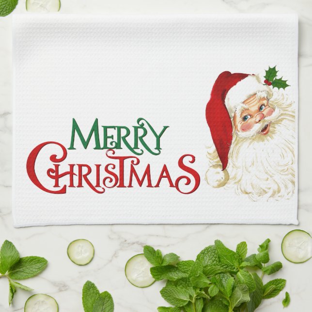 Christmas Kitchen Towel Merry Christmas Santa (Folded)