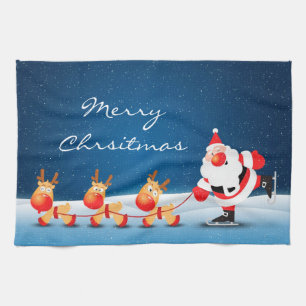 Christmas Kitchen Towel/Santa and Reindeer Towel