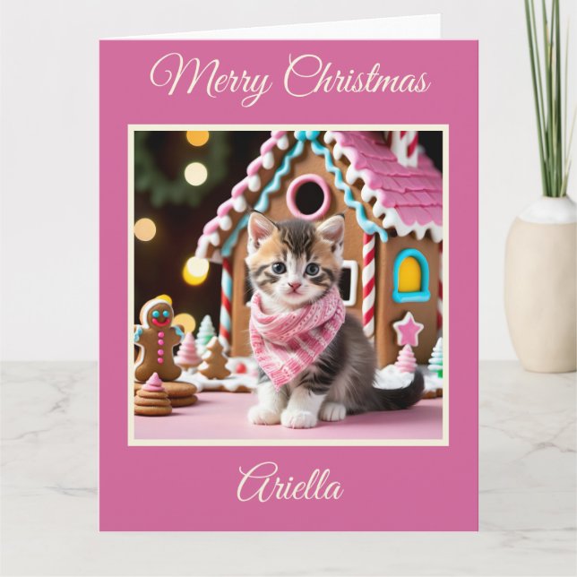 Christmas Kitten and Gingerbread House Card (Front)