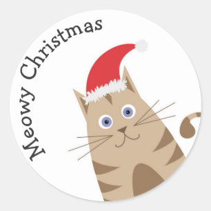 Christmas kitten, cat wearing santa hat classic round sticker