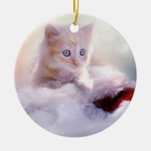 Christmas Kitten Ceramic Ornament