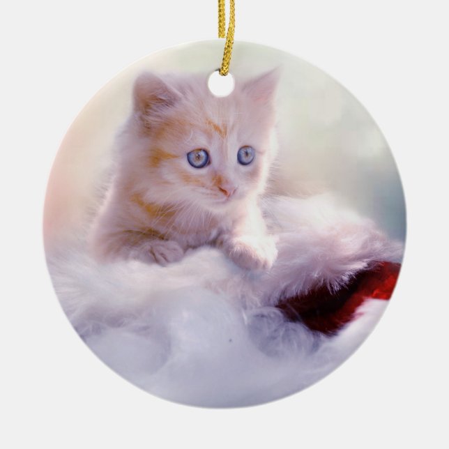 Christmas Kitten Ceramic Ornament (Front)