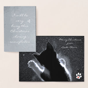 Christmas Kitten Chasing Snowflakes Foil Card