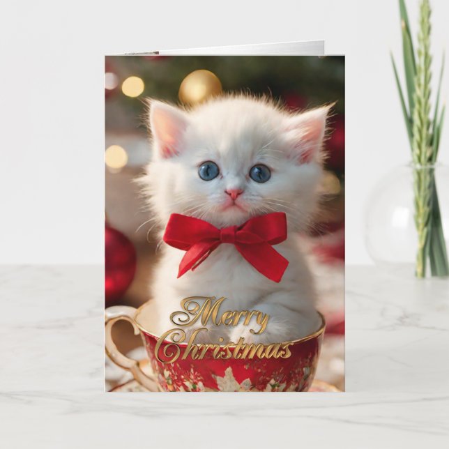 Christmas Kitten dans une carte de vacances tasse  (Devant)