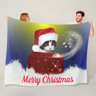 CHRISTMAS KITTEN FLEECE BLANKET