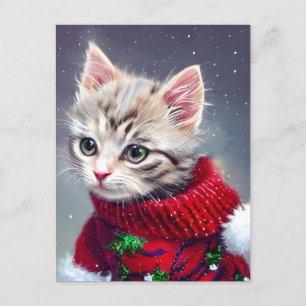 Christmas Kitten Greeting Holiday Postcard