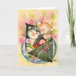 Christmas Kitten Handroll sushi Holiday Card
